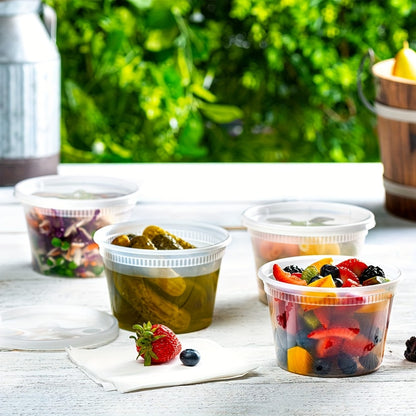 Deli Containers with Lids 24 Pack - 16oz Plastic Food Storage Containers, Stackable Meal Prep Containers, Microwave & Freezer Safe, Leakproof for Soup, Salad, Leftovers - Home & Restaurant Use