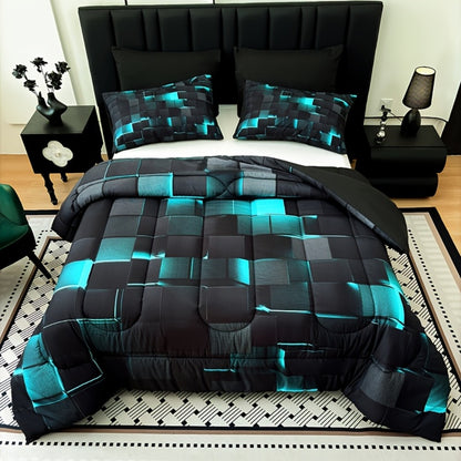 Checkered Quilt Set 3-Piece Bedding Comforter with 2 Pillowcases Super Soft Breathable Woven Pattern All Season Bedroom Dormitory Twin Queen King Full