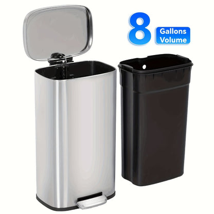 Stainless Steel Trash Can with Pedal & Removable Inner Bucket Fingerprint-Proof Kitchen Garbage Can with Hinged Lid – 5L / 30L / 50L / 13 Gallon for Kitchen, Home & Office