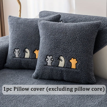 Plush Shearling Sofa Cover Non-Slip Pet-Friendly Couch Protector Animal Bone Embroidery Soft Warm for Living Room Bedroom Office 2 3 4 Seater