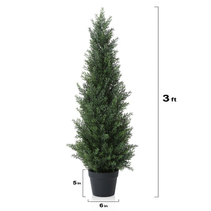 Artificial Topiary Cedar Tree Outdoor Indoor UV Resistant Fake Potted Plant Faux Pine Shrub Front Porch Patio Home Office Decor 3ft 4ft 5ft 1pc 2pcs