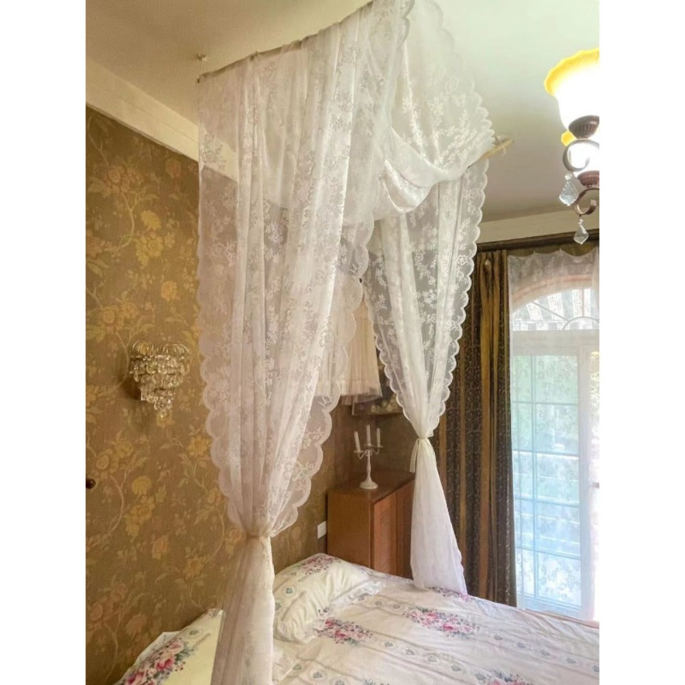 Lace Bed Canopy Mosquito Net – Bohemian Romantic Sheer Bed Curtain for Bedroom, Hotel & Morocco Style Decor | Elegant White Princess Bed Drape for Twin, Full, Queen & King | 57x236 Inch