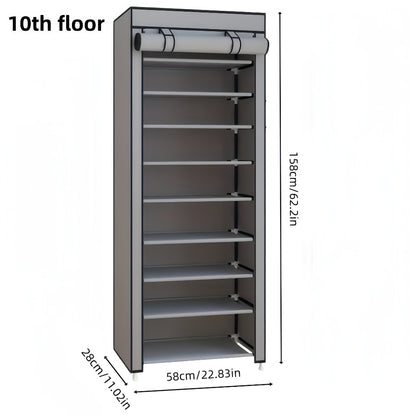 Shoe Storage Organizer 10 Tier Portable Stackable Shoe Rack with Nonwoven Fabric Cover for Closet Hallway Bedroom Entryway Grey