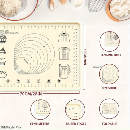 Silicone Pastry Mat Extra Thick Non-Slip Baking Mat with Measurements for Dough Rolling Pizza Cake