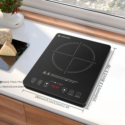 Induction Cooktop 1800W Single Burner Countertop Induction Cooker with Touch Control Timer & Overheat Protection - Portable Electric Stove Glass Surface Multi-Level Heat Settings for Home Kitchen & Dorm