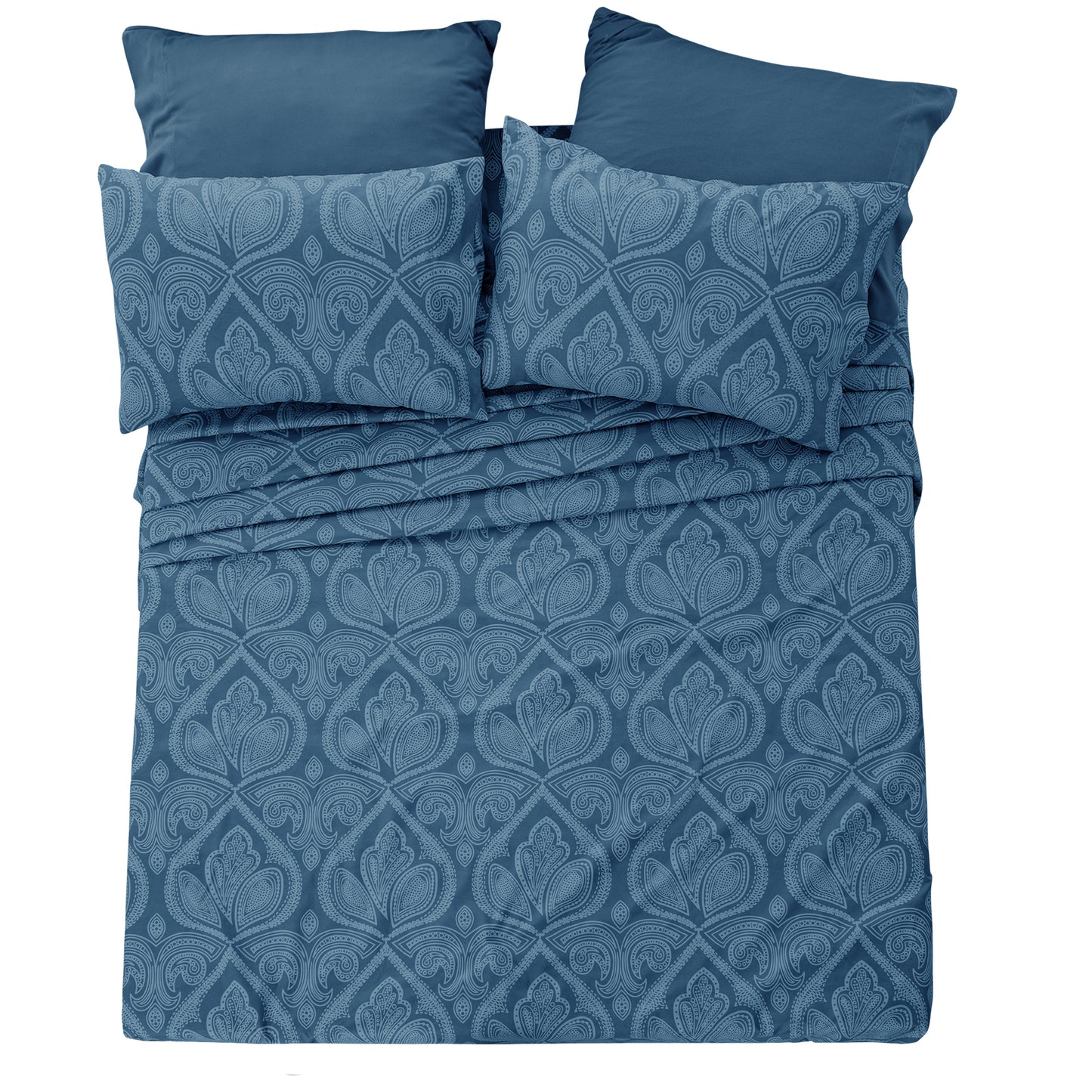 Paisley Bed Sheet Set 6-Piece Soft Brushed Microfiber Deep Pocket Fitted Sheet Wrinkle Free All-Season Comfort