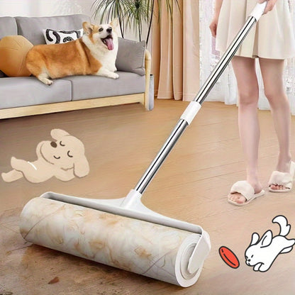 Pet Hair Remover Roller Mop Set 4pcs Lint Roller Long Handle with 3 Refill Rolls Retractable Cat Dog Hair Removal for Floor Sofa Carpet Clothing Cleaning
