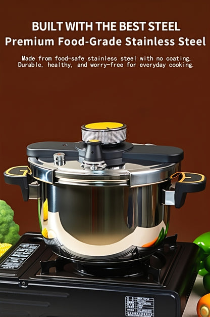 Pressure Cooker Stainless Steel with One-Twist Lock Lid – Heavy-Duty Induction & Gas Compatible Stew Pot in 1.32gal, 1.59gal & 2.11gal, Dishwasher Safe Family Soup Cooker for Daily Cooking
