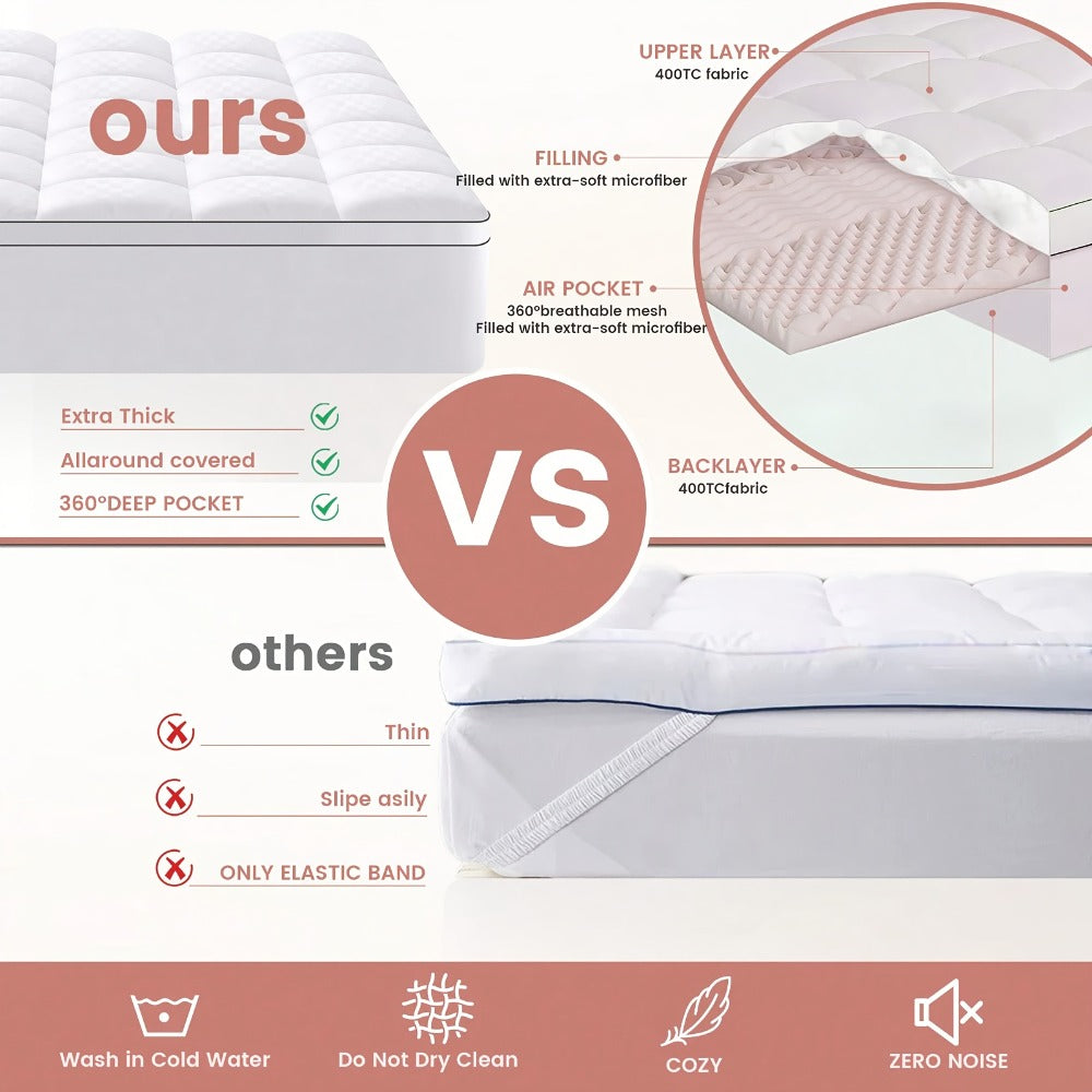 Mattress Topper Pillow Top Quilted Fitted Mattress Protector Cover Deep Pocket Cooling 1000GSM Twin Full Queen King