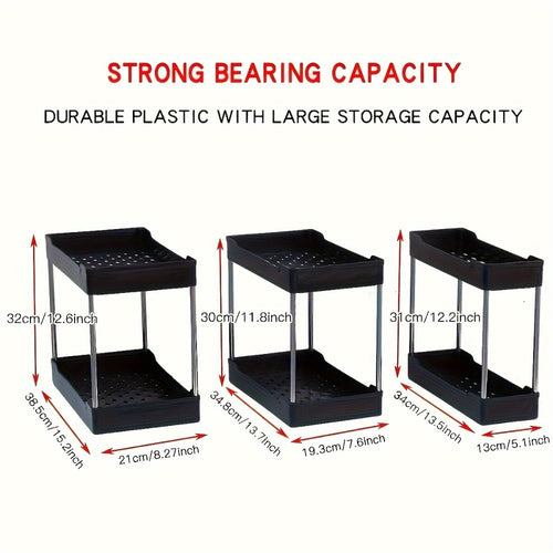 Under Sink Organizer 3-Pack 2-Tier Storage Rack – Bathroom Cabinet Organizer for Toiletries Cleaning Supplies Kitchen Spices