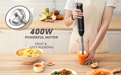 Immersion Blender 400W Handheld Stick Mixer with 2 Speeds & Turbo Mode 304 Stainless Steel Blades – Corded Hand Blender with Detachable Base for Soup Smoothie Puree Baby Food