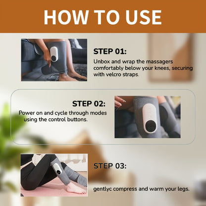 Compression Leg Massager Rechargeable - 2000mAh USB Portable Calf Thigh Knee Massager with 3 Intensity Levels 3 Temperature Settings for Circulation Pain Relief Recovery Holiday Gift Grey