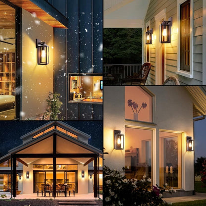 Outdoor Wall Light with Outlet 2-Pack - Modern Exterior Porch Wall Sconce Lighting Fixture for Front Door, Garage & Patio, Weather Resistant, Black & Oil-Rubbed Bronze Finish