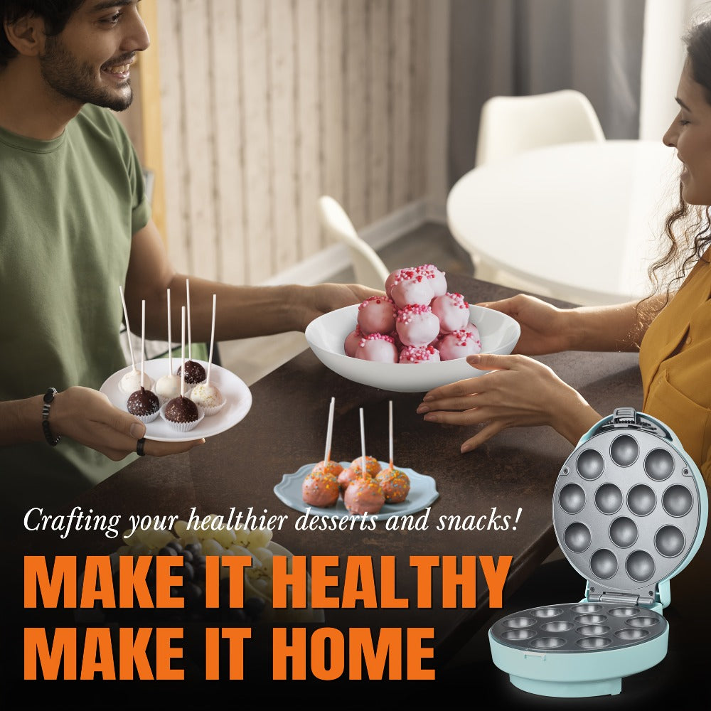 Cake Pop Maker Machine 12-Cavity 1.6 Inch – Electric Cake Pop Set with Flip-Over Even Heating Design, Cake Pop Stand, Sticks & Fork Tool Included, Red & Aqua
