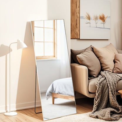 Full Length Mirror Floor Standing, Arched & Rect Body Mirror with Stand, Hanging or Leaning Wall Mirror, Aluminum Alloy Thin Frame for Bedroom Hotel Bathroom