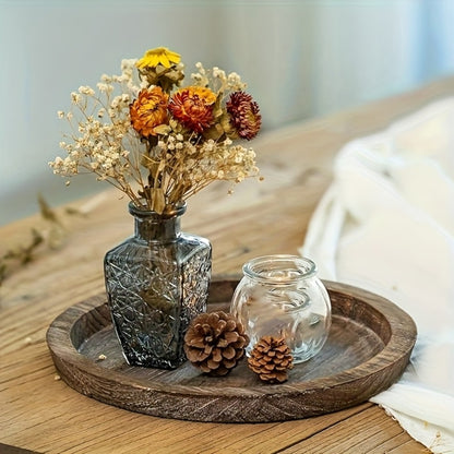 Decorative Tray for Coffee Table – Round Wave-Shaped Centerpiece Tray for Living Room, Dining Room, Kitchen Counter, Bathroom – Rustic Vintage Distressed Finish, Multipurpose Home Decor Tray