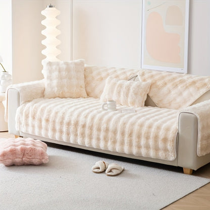 Faux Rabbit Plush Sofa Cover Winter Warm Thickened Anti-Slip Pet Friendly Cushion Protector for Living Room Bedroom Office 1 2 3 4 Seater