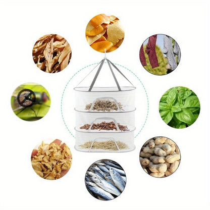 Mesh Drying Rack Foldable 2-3 Layer with Hooks & Zipper Closure — Hanging Herb Drying Net for Herbs, Fruits, Vegetables, Fish, Flowers & Clothes | Large Size
