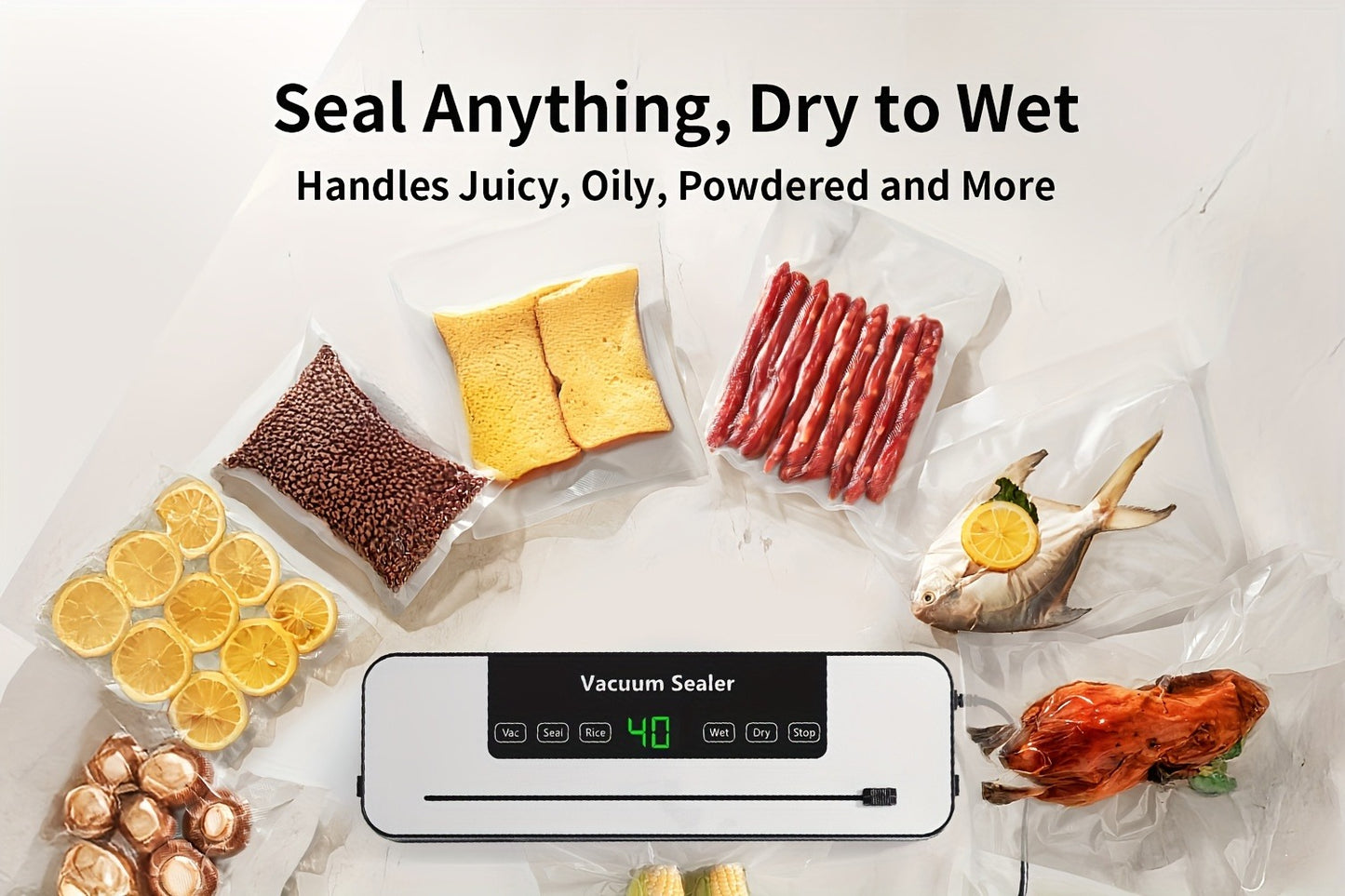 Vacuum Sealer Machine 6-in-1 Automatic Food Sealer 65Kpa Powerful Suction with Bags Cutter & Hose – Sous Vide Compatible Food Storage Vacuum Sealer for Dry & Moist Foods