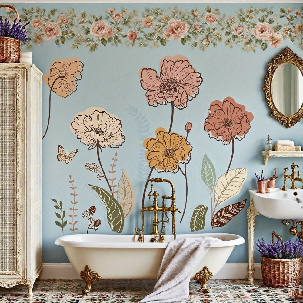 Bohemian Floral Wall Decals Self-Adhesive Wildflower Stickers for Living Room Bedroom TV Wall Art Decor – Flowers & Fruits Peel and Stick Removable Wall Stickers Home Decoration
