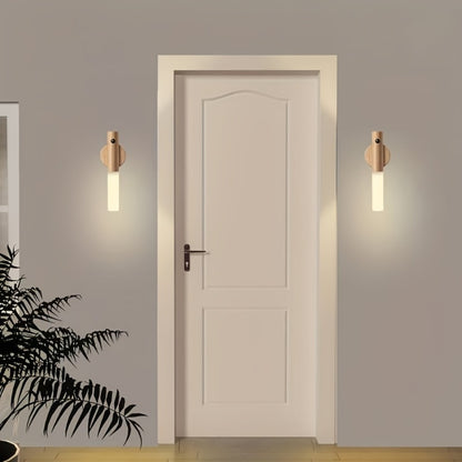 Motion Night Light Rechargeable LED – IPX4 Waterproof Wood Grain & Walnut Under Cabinet Step Lamp for Staircase, Hallway, Wardrobe, Closet & Indoor Walls (2 or 4 Pack)