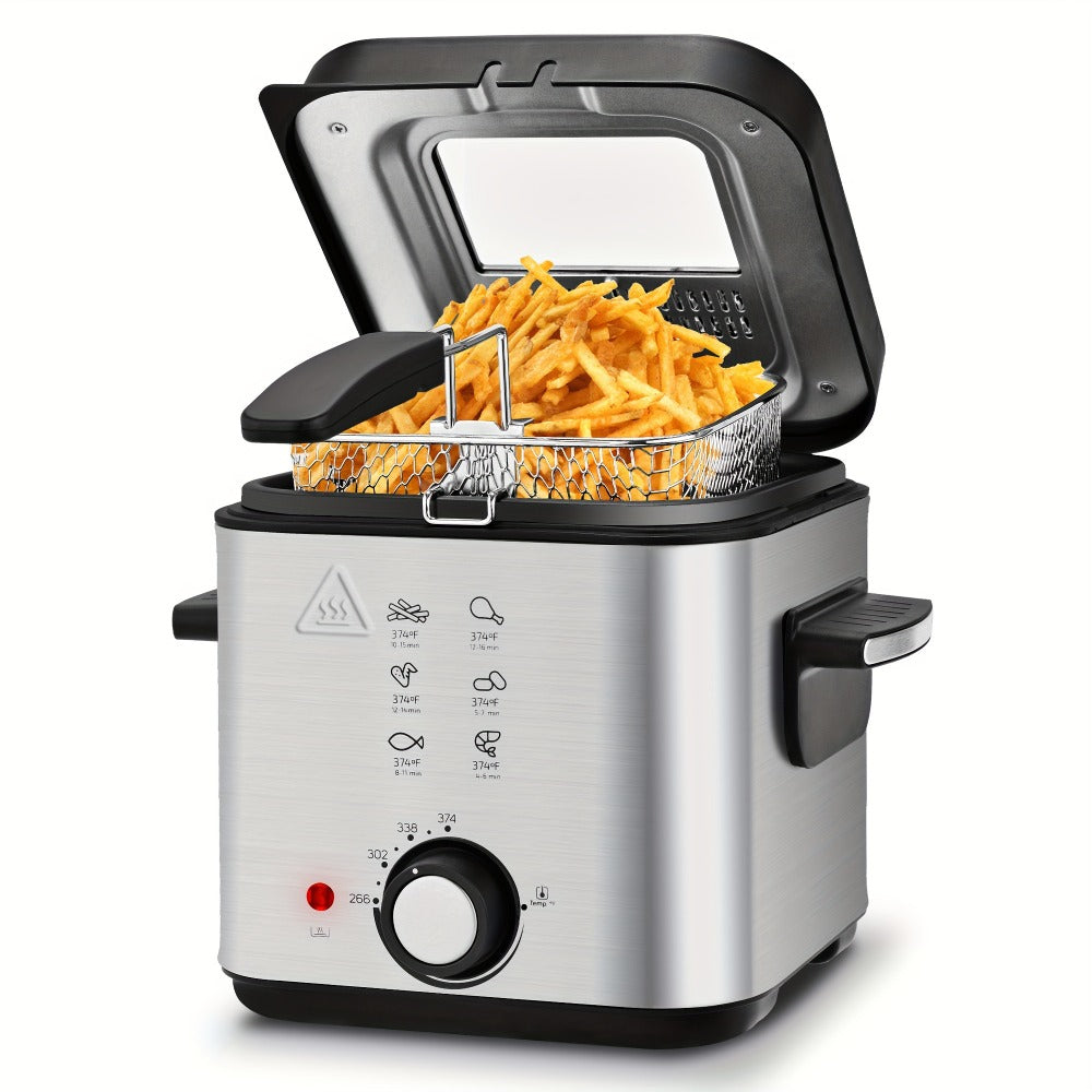 Deep Fryer Electric 1500W Non-Stick with Detachable Basket Adjustable Temperature Control Viewing Window Removable Lid Easy Clean Home Deep Frying Pan for French Fries Chicken 1.5L 2.5L 3L