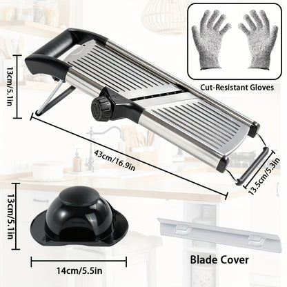 Mandoline Slicer Adjustable 5-Thickness 304 Stainless Steel – Professional Vegetable Slicer for Onion, Potato, Carrot, Cheese & Fruit, Kitchen Grater with Cut-Resistant Gloves Option