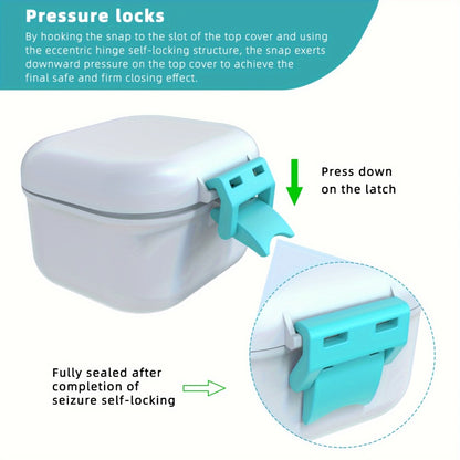 Denture Bath Case Leak-Proof with Drainage Basket Silicone Ring Safety Buckle Portable Travel Denture Cleaner Soaking Cup Storage Container for Home Travel
