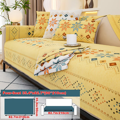 Chenille Sofa Cover Bohemian Style Jacquard Knit Anti-Slip Pet Friendly All Season Sofa Mat Protector - Single 2 3 4 Seater Armrest Backrest Pillow Case Grey White Yellow