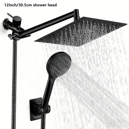 High Pressure Rainfall Shower Head Combo with Handheld Spray – 9 Spray Settings, 180° Adjustable Bracket, Stainless Steel Hose, Anti-Clog Nozzles, Modern Bathroom Shower System