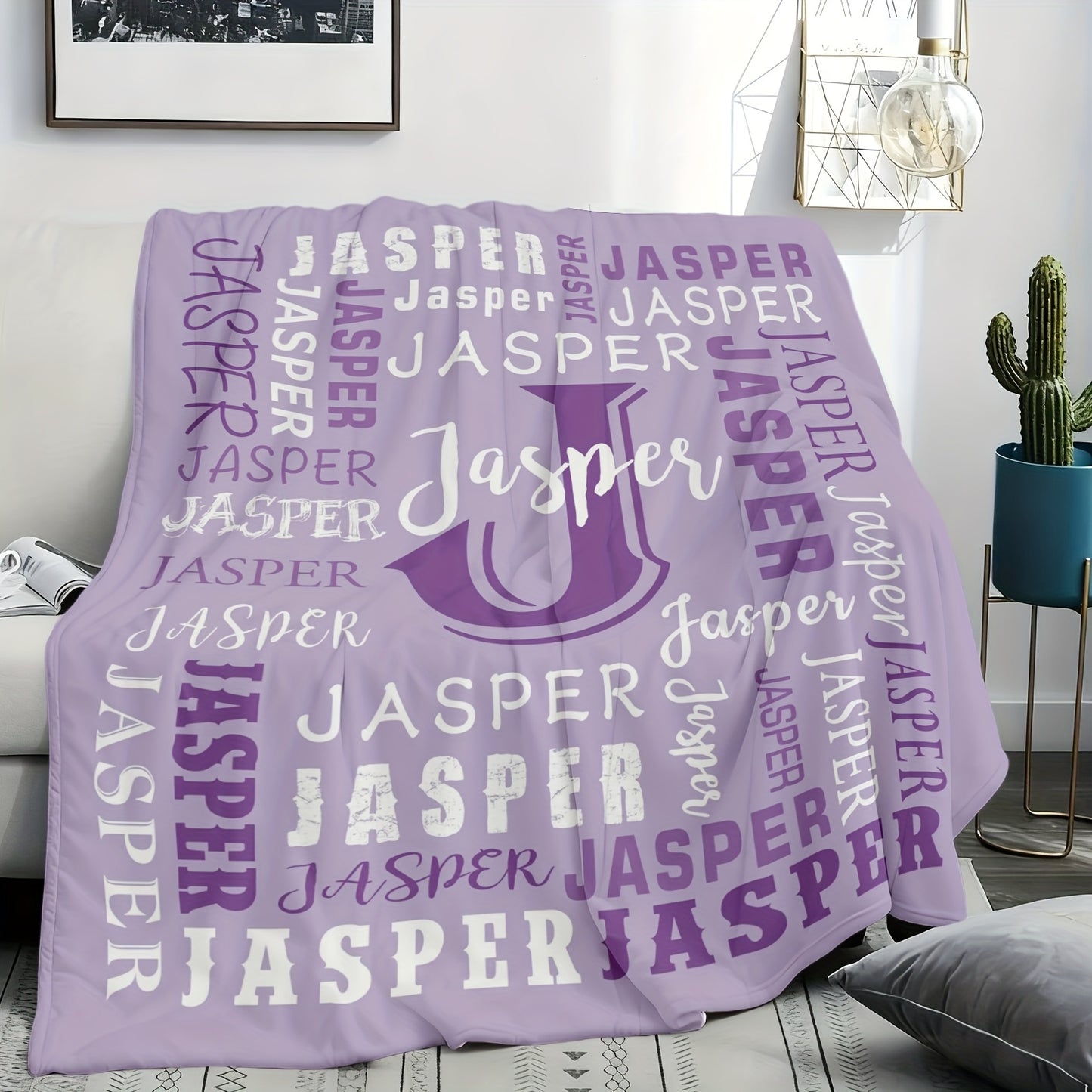 Personalized Flannel Blanket 280GSM Custom Name - Soft All-Season Throw Blanket for Home Picnic Travel, Cozy Polyester Gift Blanket Multi-Color Options