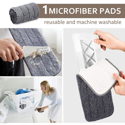 Spray Mop with 3 Washable Microfiber Carbon Fiber Pads Water Spraying Flat Mop Wet Dry Dual Use Floor Cleaning for Hardwood Laminate Tile Ceramic 4pc White