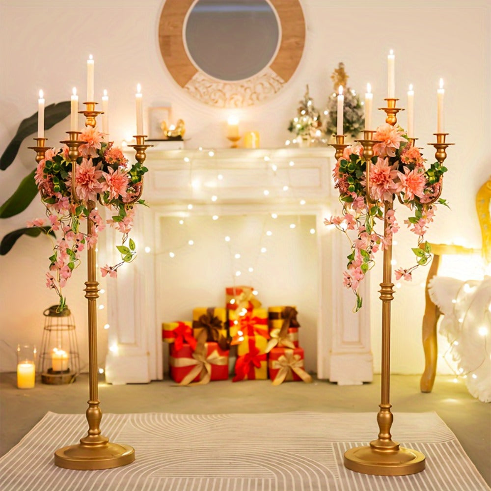 Floor Candle Holder 48.7-Inch Tall, Cone Candle & Floral Centerpiece Stand — Metal Bracket for Wedding, Party, Event, Living Room, Halloween & Christmas Decoration | Gold