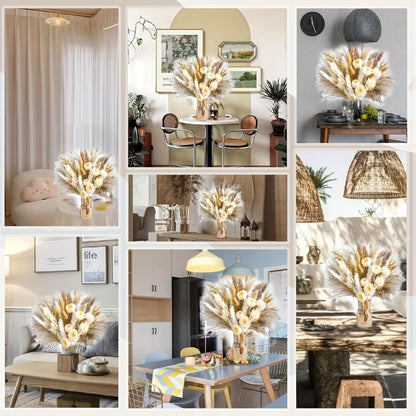 Dried Flower Bouquet Pampas Grass with Artificial White Beige Roses 51 91pcs Boho Dried Floral Arrangement for Wedding Centerpiece Farmhouse Home Table Decor Rustic Vase Filler No Maintenance