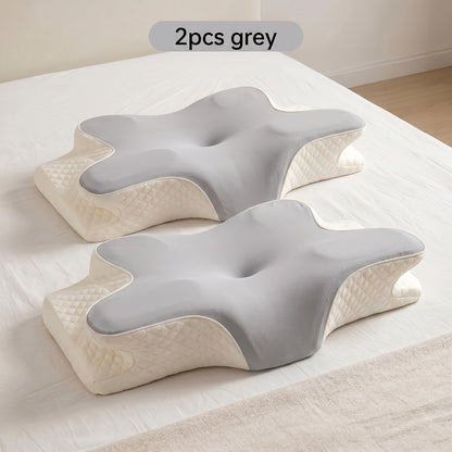 Cervical Neck Pillow for Sleeping - Butterfly Contour Memory Foam Ergonomic Support for Back & Side Sleepers, Slow Rebound Pressure Relief, Cervical Spine Alignment, Machine-Washable Cover, Multi-Color