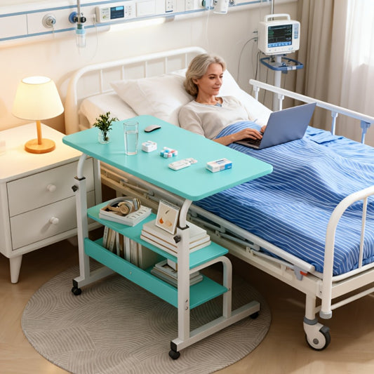 Overbed Table with Casters Adjustable Height – Bedside Nursing Table for Hospital & Home Care, Rolling Laptop Desk for Elderly & Patients, Meal Tray Stand, Multiple Colors