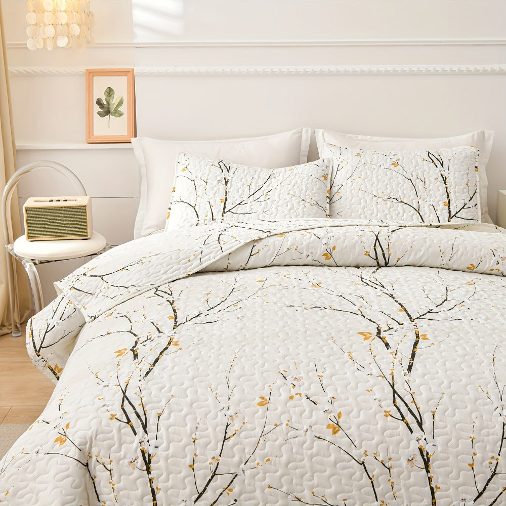 Reversible Floral Comforter Quilt Set – Soft Microfiber Botanical Bedding, Twin Full Queen King, All Seasons – White, Blue, Pink & More