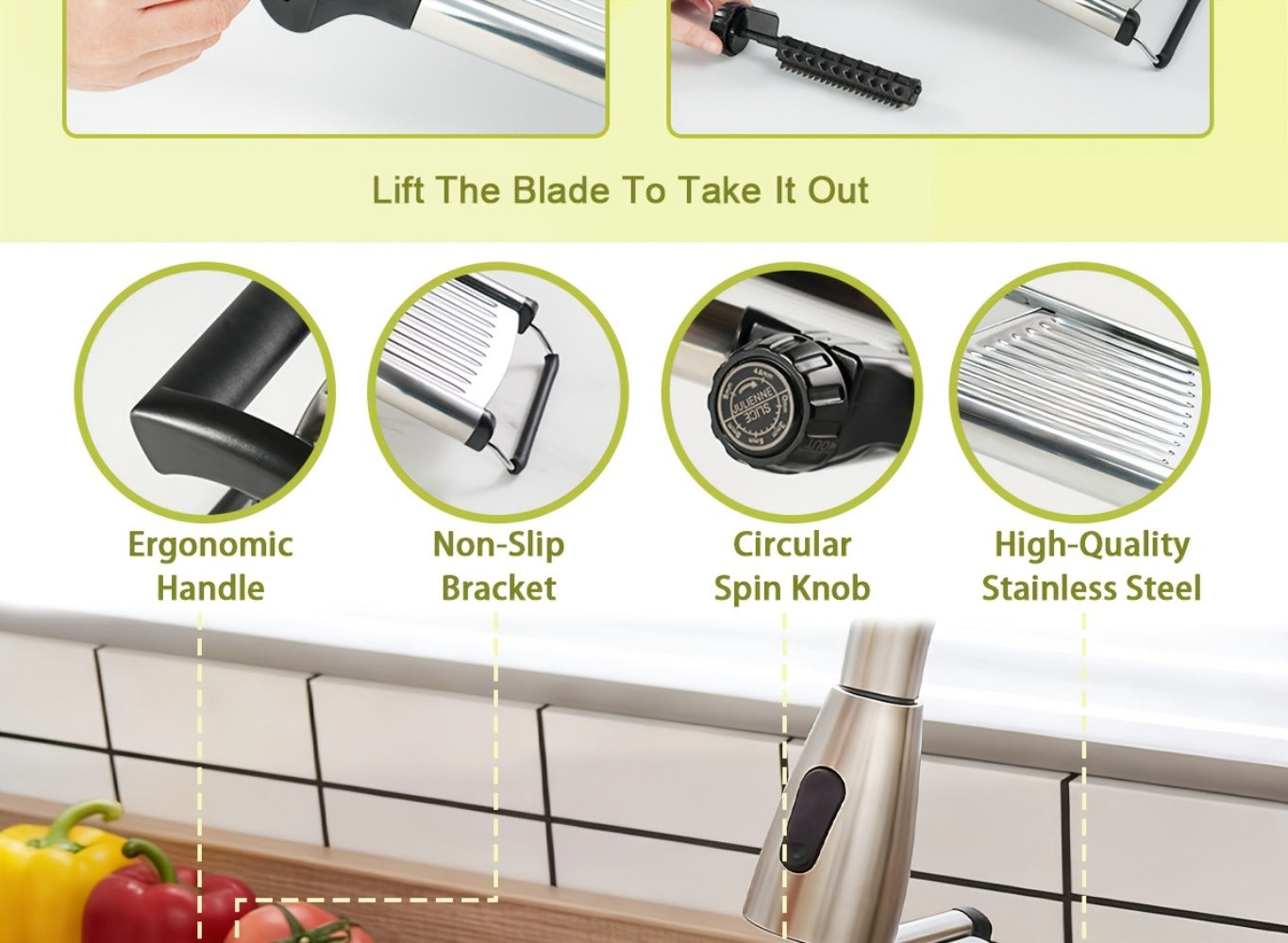 Mandoline Slicer Adjustable 5-Thickness 304 Stainless Steel – Professional Vegetable Slicer for Onion, Potato, Carrot, Cheese & Fruit, Kitchen Grater with Cut-Resistant Gloves Option