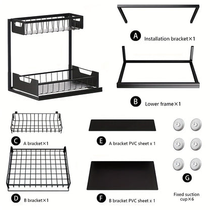 Under Sink Organizer 2-Tier Sliding Pull-Out Metal Rack Cabinet Storage for Kitchen Bathroom Refrigerator Adjustable Shelf Organizer in Black White Gray