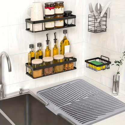 Silicone Dish Drying Mat Large 34.5x19in Slope Drain Design Kitchen Counter Drying Pad for Dishes Utensils & Countertop – Heat Resistant Non-Slip Draining Mat