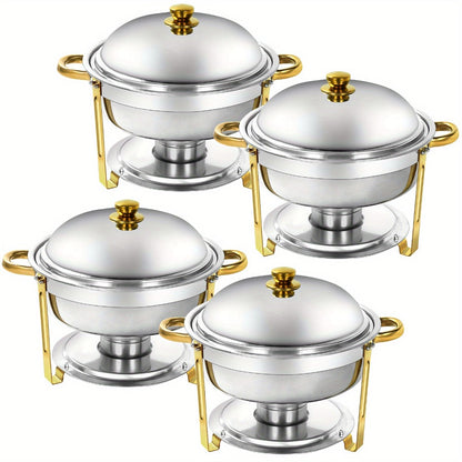 Golden Chafing Dish Buffet Set with Glass Lid 6QT Round Stainless Steel Food Warmer Chafer for Catering Party Dinners Weddings, Titanium Gold Finish, 2 & 4 Pack