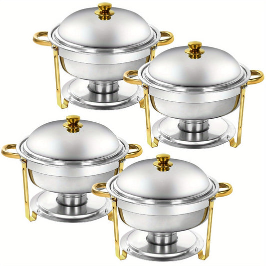 Golden Chafing Dish Buffet Set with Glass Lid 6QT Round Stainless Steel Food Warmer Chafer for Catering Party Dinners Weddings, Titanium Gold Finish, 2 & 4 Pack