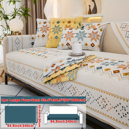 Chenille Sofa Cover Bohemian Style Jacquard Knit Anti-Slip Pet Friendly All Season Sofa Mat Protector - Single 2 3 4 Seater Armrest Backrest Pillow Case Grey White Yellow