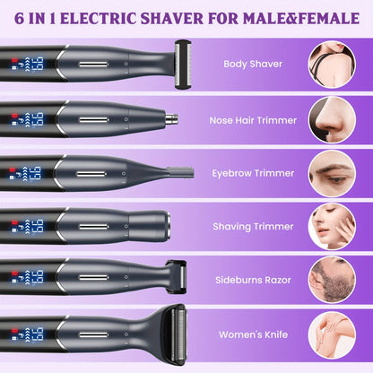 Women's Electric Bikini Trimmer Body Shaver Cordless Painless Razor Replaceable Heads Facial Hair Eyebrow Nose Ear Hair Removal Sensitive Skin