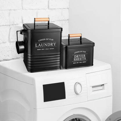 Laundry Pod Container & Dryer Sheet Holder Set with Scoop – Metal Farmhouse Laundry Room Organizer, Detergent Dispenser & Soap Storage