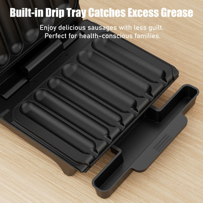 Electric Sausage Grill and Sandwich Maker with Nonstick Plate and Cord Storage Compact Countertop Cooker for Hot Dogs BBQ Sausages Veggie Sausages and Toasted Sandwiches Easy to Clean