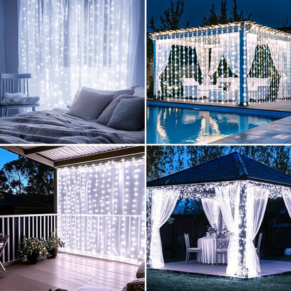 Solar String Lights Outdoor 300 LED Waterfall Fairy Lights, USB Rechargeable with Remote Control, Twinkling Warm White Color White, for Patio Gazebo Garden Backyard Tree Wedding Party Decoration