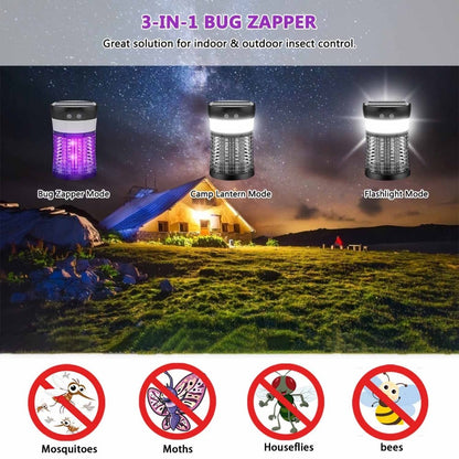 Solar Bug Zapper Electric 3-in-1 – 3000V UV 365nm Mosquito Killer Rechargeable Insect Fly Trap with White Light & Flashlight, 2100 Sq Ft Coverage for Indoor Outdoor Home Patio Backyard Camping – Black