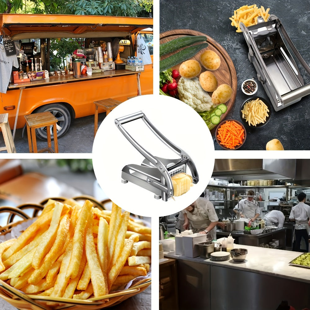 French Fry Cutter – Stainless Steel Vegetable & Potato Slicer, Multi-Function Food Chopper for Potato, Carrot, Cucumber & Onion, with Storage Box