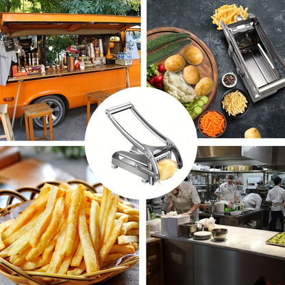 French Fry Cutter – Stainless Steel Vegetable & Potato Slicer, Multi-Function Food Chopper for Potato, Carrot, Cucumber & Onion, with Storage Box